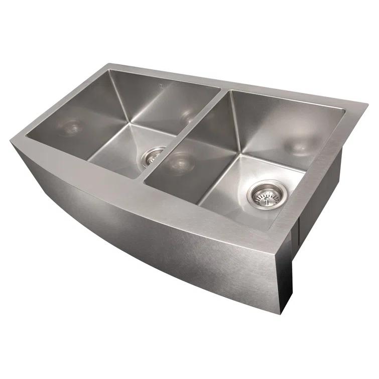 ZLINE 36 in. Courchevel Farmhouse Apron Mount Double Bowl DuraSnow Stainless Steel Kitchen Sink W/ Bottom Grid (SA60D-36S)