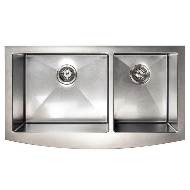 ZLINE 36 in. Courchevel Farmhouse Apron Mount Double Bowl DuraSnow Stainless Steel Kitchen Sink W/ Bottom Grid (SA60D-36S)