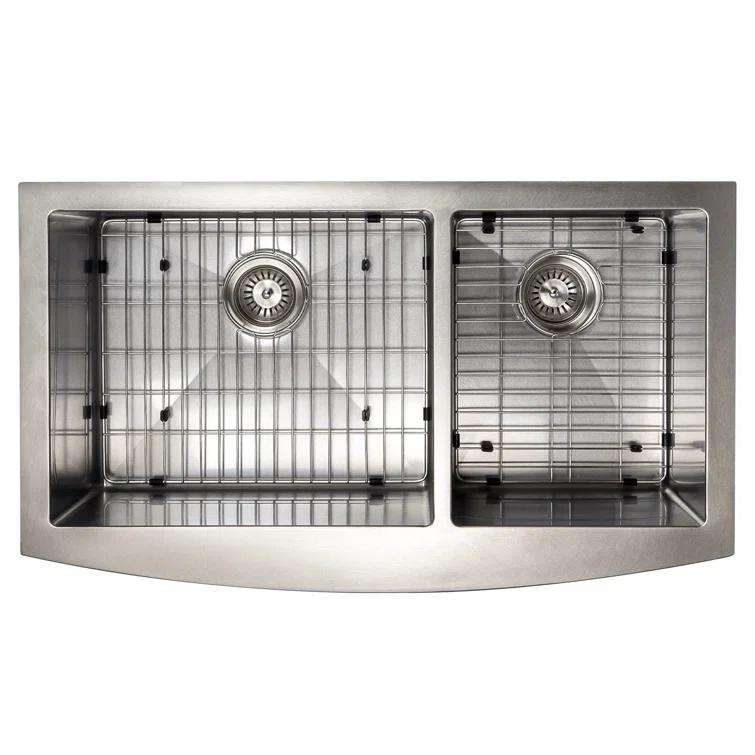 ZLINE 36 in. Courchevel Farmhouse Apron Mount Double Bowl DuraSnow Stainless Steel Kitchen Sink W/ Bottom Grid (SA60D-36S)