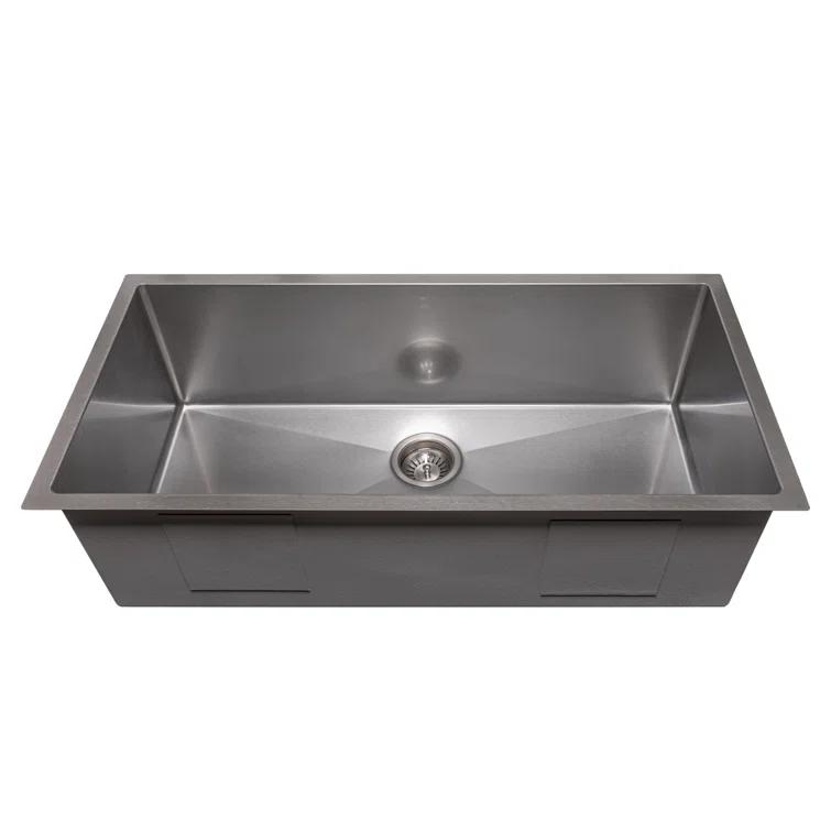 ZLINE 36 in. Meribel Undermount Single Bowl DuraSnow Stainless Steel Kitchen Sink W/ Bottom Grid (SRS-36S)