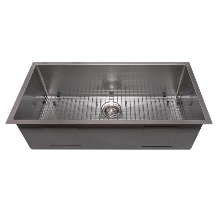 ZLINE 36 in. Meribel Undermount Single Bowl DuraSnow Stainless Steel Kitchen Sink W/ Bottom Grid (SRS-36S)
