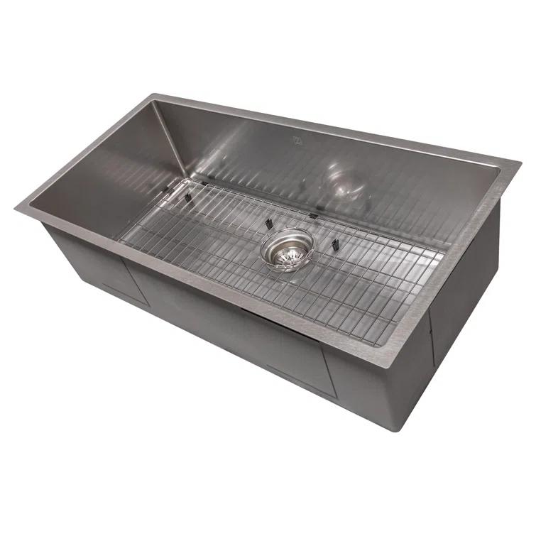 ZLINE 36 in. Meribel Undermount Single Bowl DuraSnow Stainless Steel Kitchen Sink W/ Bottom Grid (SRS-36S)