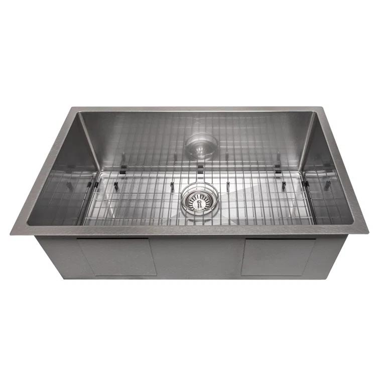 ZLINE 30 in. Meribel Undermount Single Bowl Satin Stainless Steel Kitchen Sink with Bottom Grid (SRS-30S)