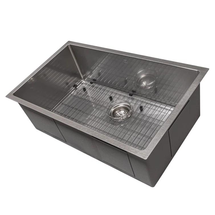 ZLINE 30 in. Meribel Undermount Single Bowl Satin Stainless Steel Kitchen Sink with Bottom Grid (SRS-30S)