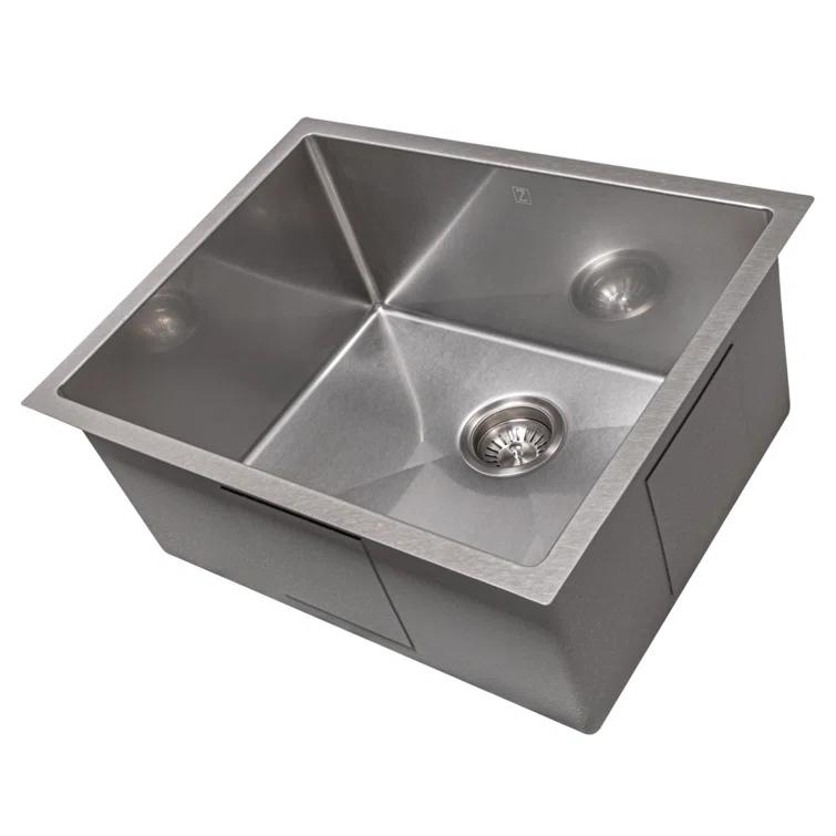 ZLINE 23 in. Meribel Undermount Single Bowl DuraSnow Stainless Steel Kitchen Sink W/ Bottom Grid (SRS-23S)