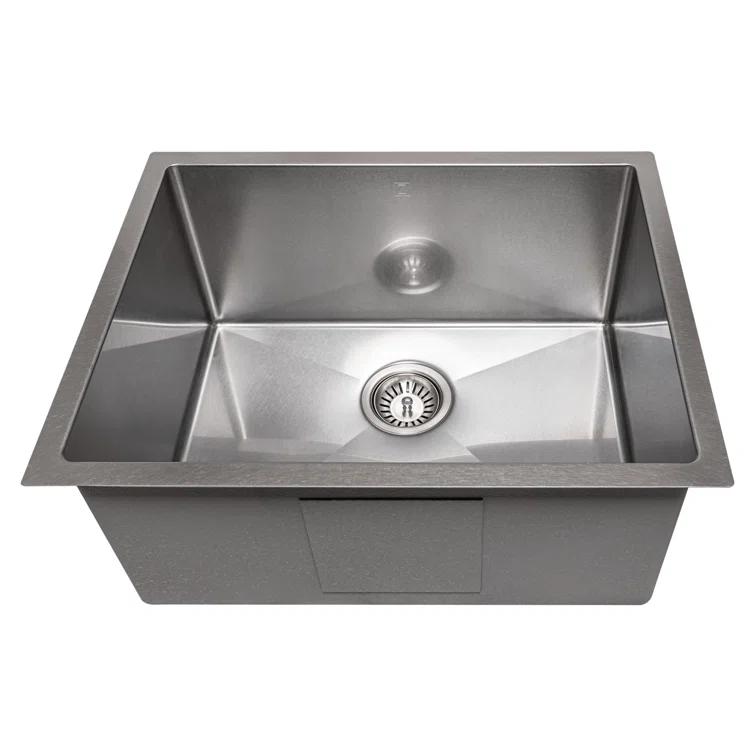 ZLINE 23 in. Meribel Undermount Single Bowl DuraSnow Stainless Steel Kitchen Sink W/ Bottom Grid (SRS-23S)