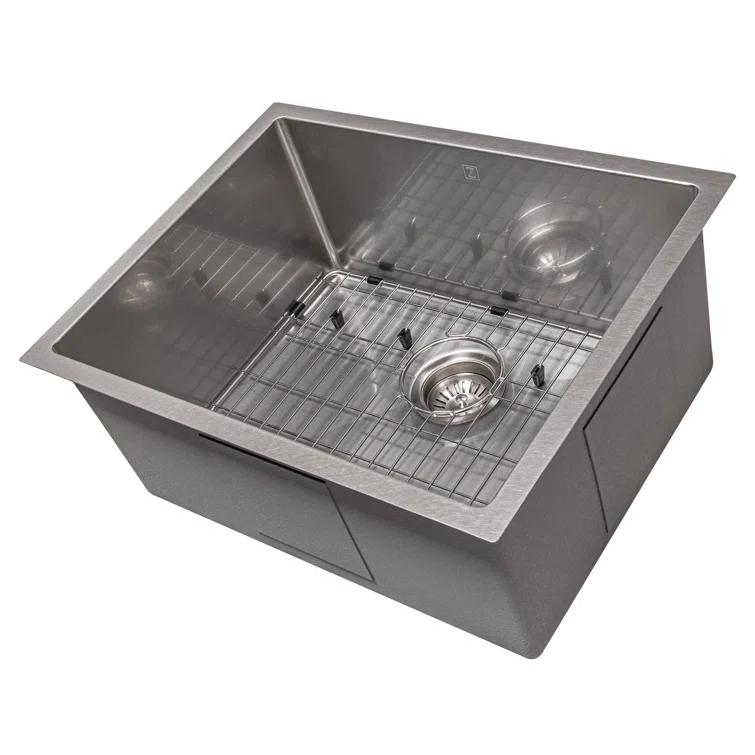 ZLINE 23 in. Meribel Undermount Single Bowl DuraSnow Stainless Steel Kitchen Sink W/ Bottom Grid (SRS-23S)
