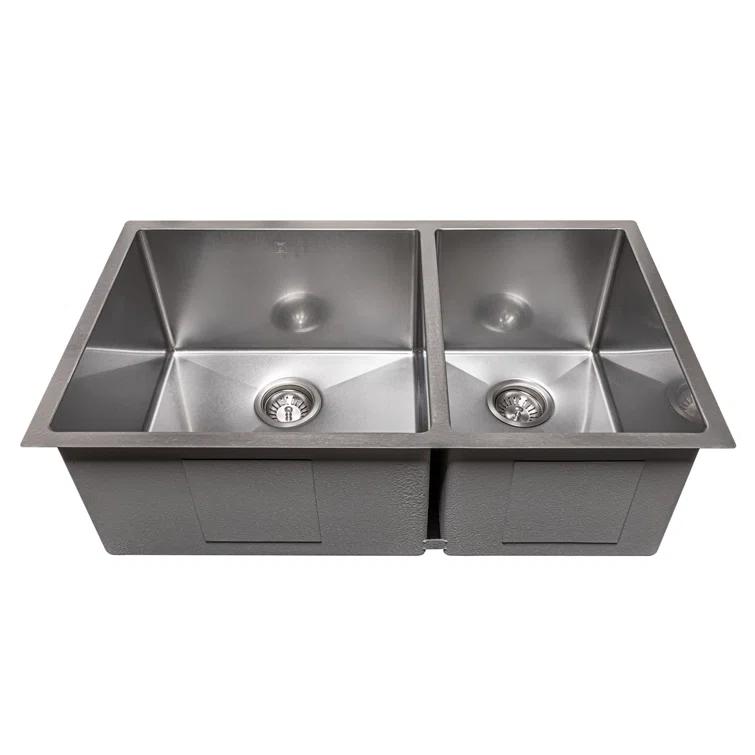 ZLINE 33 in. Chamonix Undermount Double Bowl DuraSnow Stainless Steel Kitchen Sink W/ Bottom Grid (SR60D-33S)