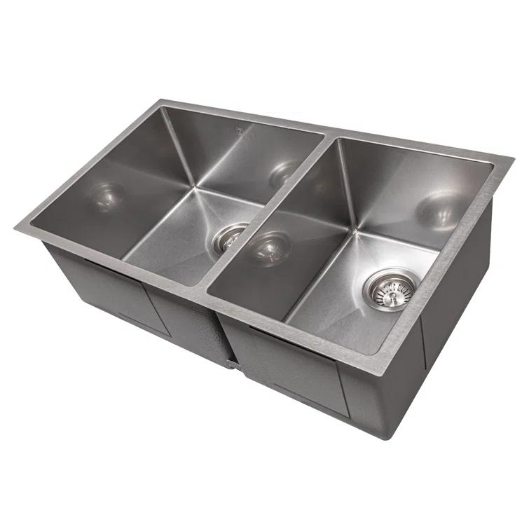 ZLINE 33 in. Chamonix Undermount Double Bowl DuraSnow Stainless Steel Kitchen Sink W/ Bottom Grid (SR60D-33S)