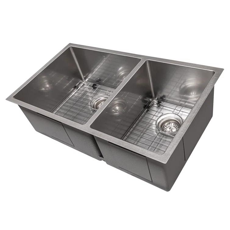 ZLINE 33 in. Chamonix Undermount Double Bowl DuraSnow Stainless Steel Kitchen Sink W/ Bottom Grid (SR60D-33S)