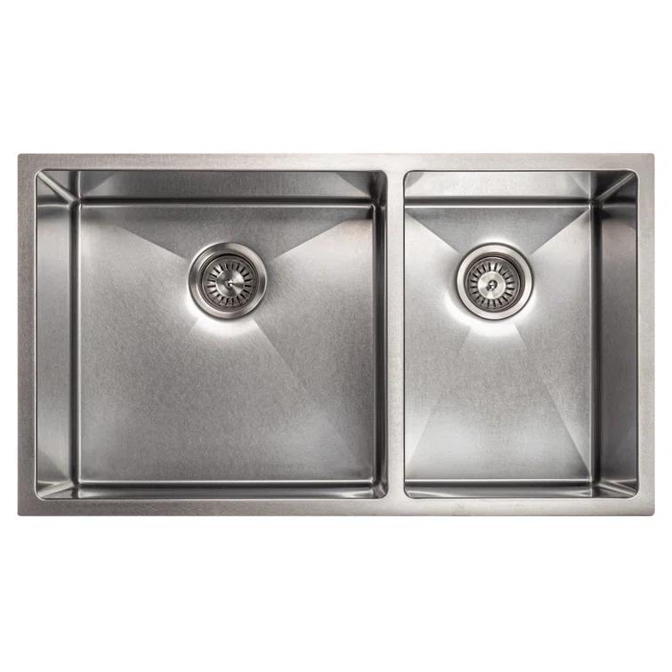ZLINE 33 in. Chamonix Undermount Double Bowl DuraSnow Stainless Steel Kitchen Sink W/ Bottom Grid (SR60D-33S)