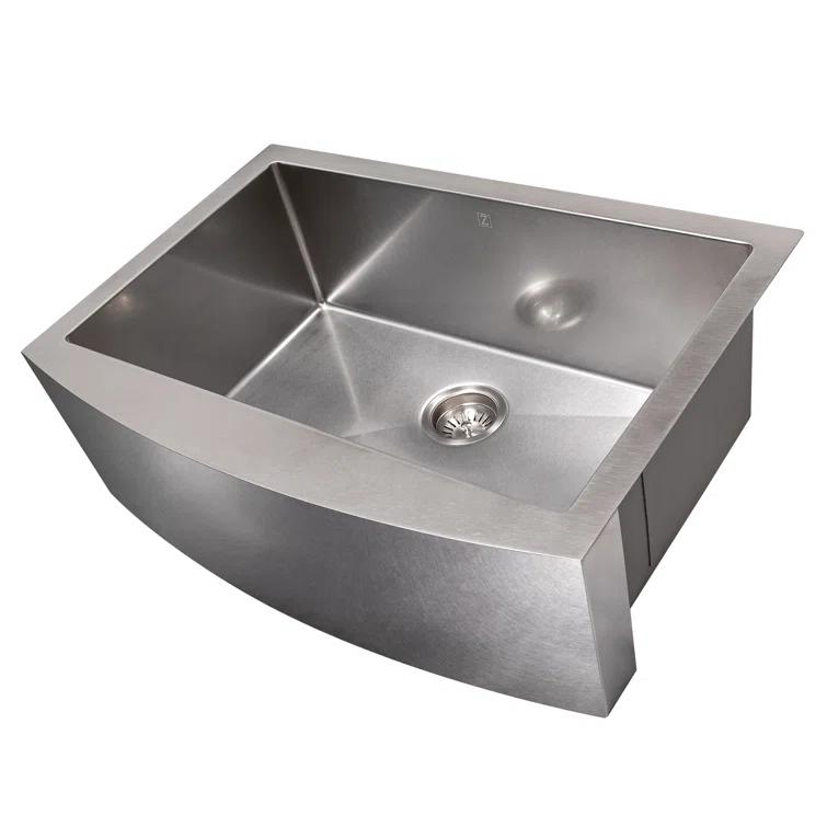 ZLINE 30 in. Zermatt Farmhouse Apron Mount Single Bowl DuraSnow Stainless Steel Kitchen Sink W/ Bottom Grid (SAS-30S)