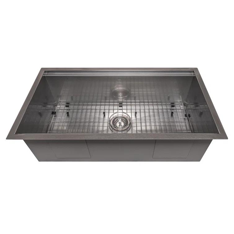 ZLINE 33 in. Garmisch Undermount Single Bowl Satin Stainless Steel Kitchen Sink with Bottom Grid and Accessories (SLS-33S)