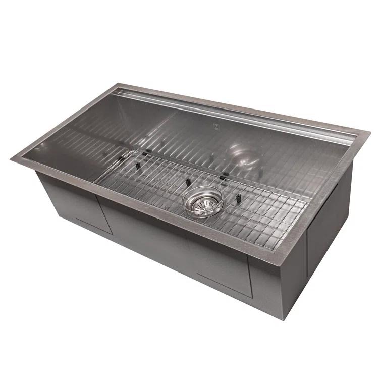 ZLINE 33 in. Garmisch Undermount Single Bowl Satin Stainless Steel Kitchen Sink with Bottom Grid and Accessories (SLS-33S)