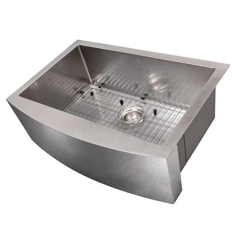 ZLINE 30 in. Zermatt Farmhouse Apron Mount Single Bowl DuraSnow Stainless Steel Kitchen Sink W/ Bottom Grid (SAS-30S)