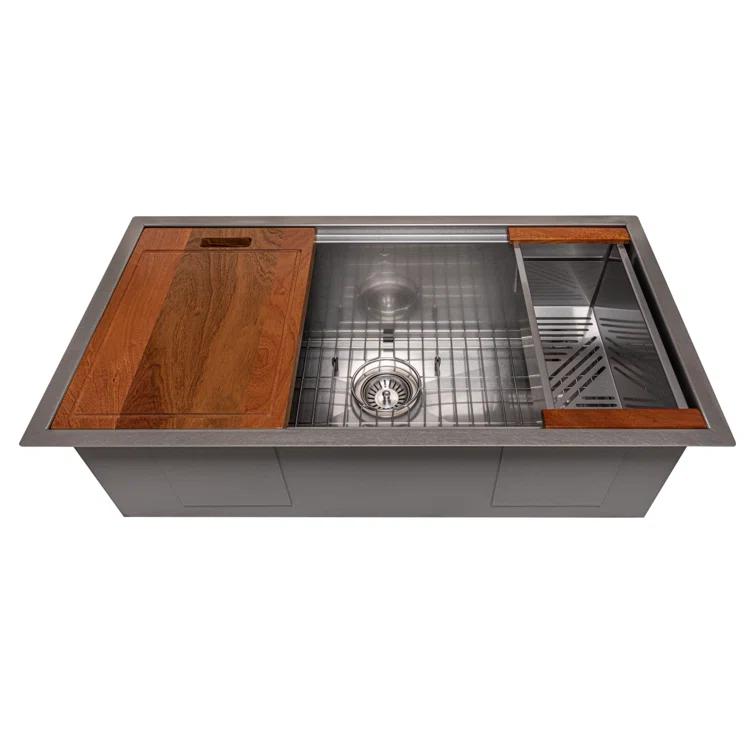 ZLINE 33 in. Garmisch Undermount Single Bowl Satin Stainless Steel Kitchen Sink with Bottom Grid and Accessories (SLS-33S)