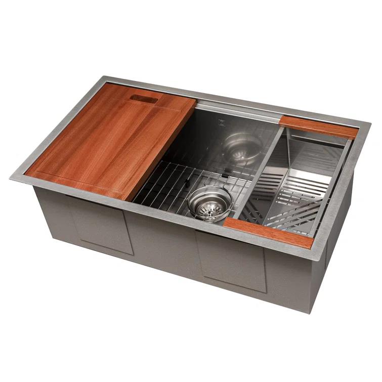 ZLINE 30 in. Garmisch Undermount Single Bowl DuraSnow Stainless Steel Kitchen Sink W/ Bottom Grid & Accessories (SLS-30S)