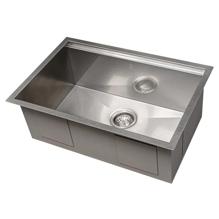 ZLINE 27 in. Garmisch Undermount Single Bowl DuraSnow Stainless Steel Kitchen Sink W/ Bottom Grid & Accessories (SLS-27S)