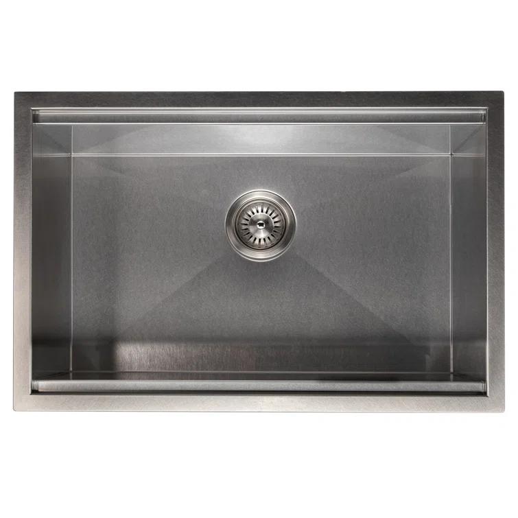 ZLINE 27 in. Garmisch Undermount Single Bowl DuraSnow Stainless Steel Kitchen Sink W/ Bottom Grid & Accessories (SLS-27S)