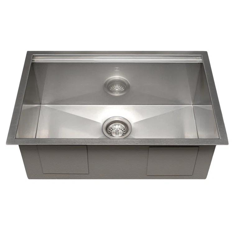 ZLINE 27 in. Garmisch Undermount Single Bowl DuraSnow Stainless Steel Kitchen Sink W/ Bottom Grid & Accessories (SLS-27S)
