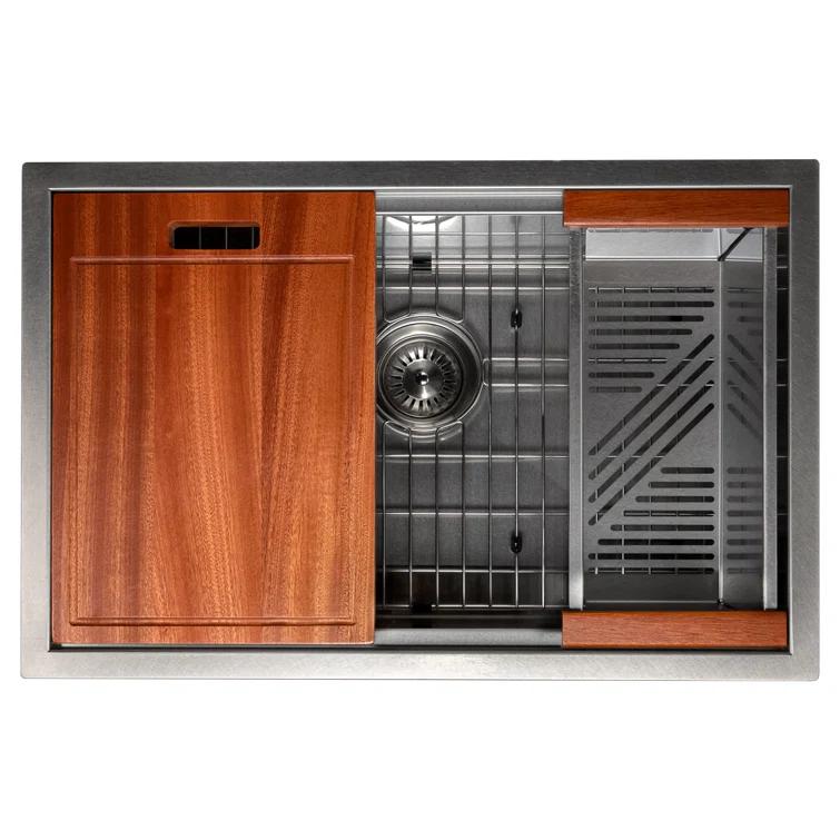 ZLINE 27 in. Garmisch Undermount Single Bowl DuraSnow Stainless Steel Kitchen Sink W/ Bottom Grid & Accessories (SLS-27S)