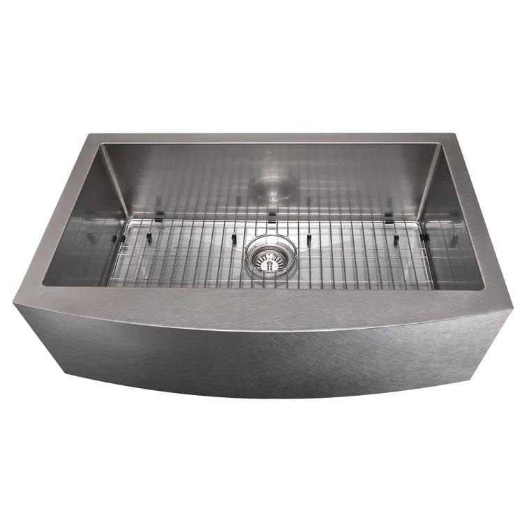 ZLINE 33 in. Vail Farmhouse Apron Mount Single Bowl DuraSnow Stainless Steel Kitchen Sink W/ Bottom Grid (SAS-33S)