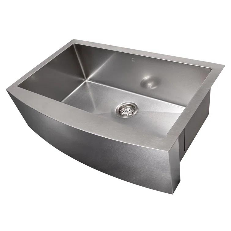 ZLINE 33 in. Vail Farmhouse Apron Mount Single Bowl DuraSnow Stainless Steel Kitchen Sink W/ Bottom Grid (SAS-33S)