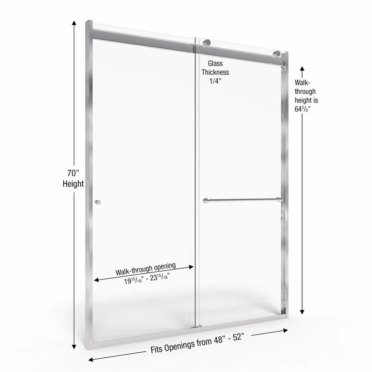 Rotolo 52" W x 70" H Semi Frameless Shower Door