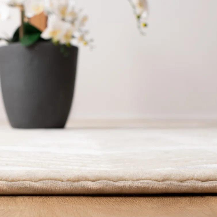 Champagne Elegance Hand-Knotted Stripe Wool-Viscose Blend Area Rug