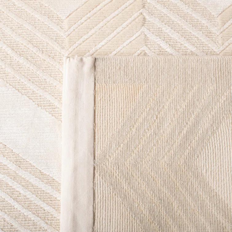 Champagne Elegance Hand-Knotted Stripe Wool-Viscose Blend Area Rug