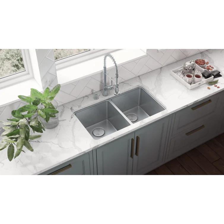 Ruvati RVM5077 Ruvati 28-inch Undermount Kitchen Sink 50/50 Double Bowl 16 Gauge Stainless Steel