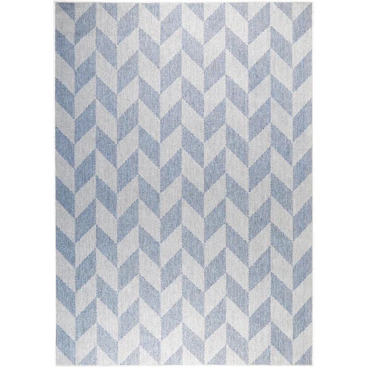 Nicole Miller New York Patio Country Calla Herringbone Indoor/Outdoor Area Rug, Blue/Grey