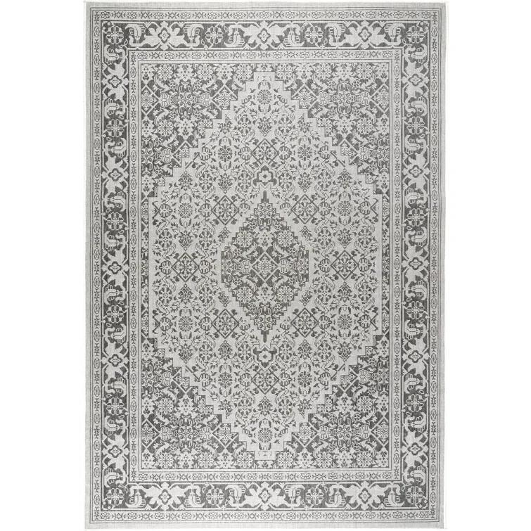 Nicole Miller New York Patio Country Dahlia Medallion Indoor/Outdoor Area Rug Grey/Black