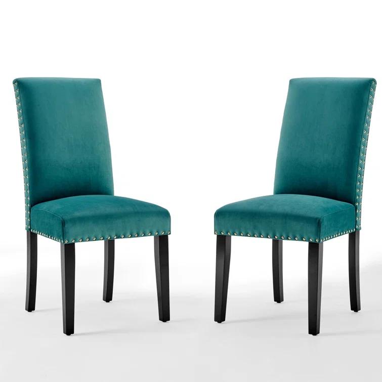 Modway Silver Orchid Lind Velvet Nailhead Trim Dining Side Chairs