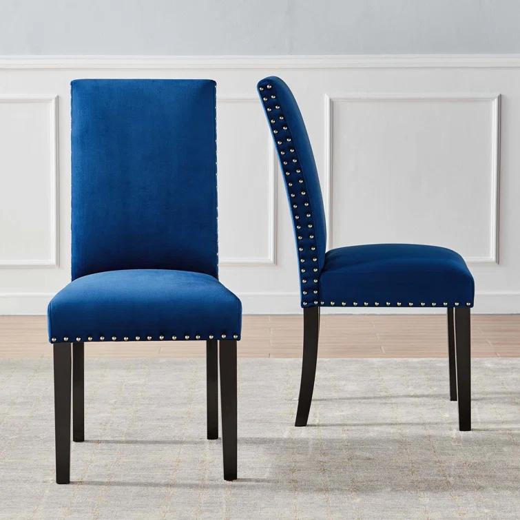 Modway Silver Orchid Lind Velvet Nailhead Trim Dining Side Chairs