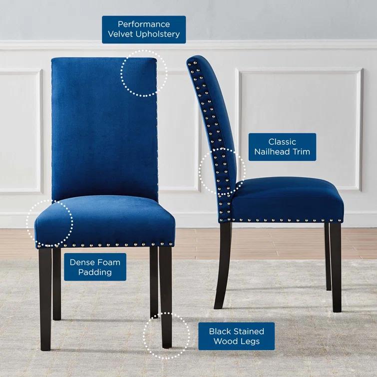 Modway Silver Orchid Lind Velvet Nailhead Trim Dining Side Chairs