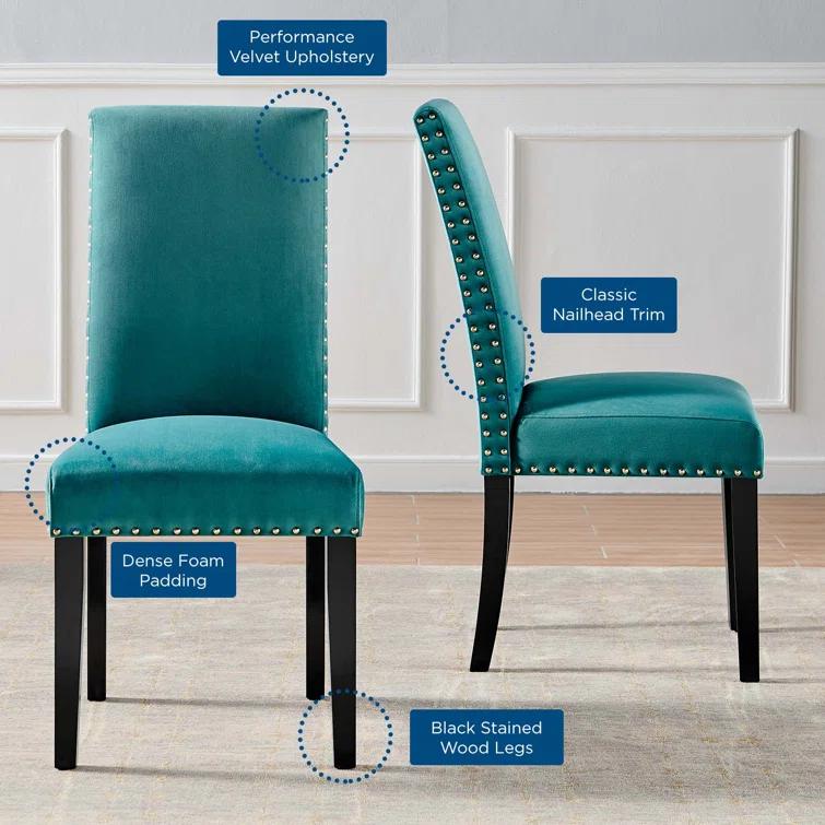 Modway Silver Orchid Lind Velvet Nailhead Trim Dining Side Chairs