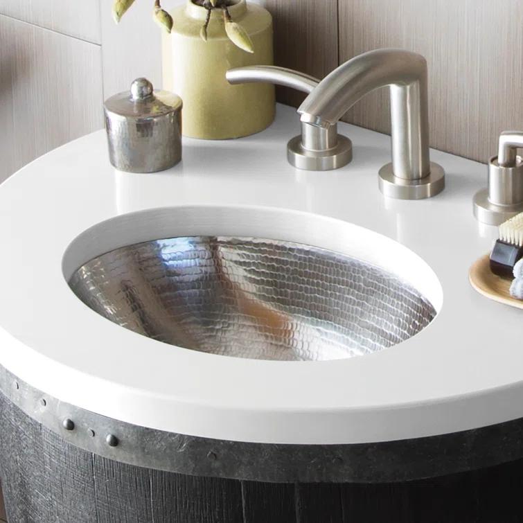 Baby Classic Brushed Nickel Hand Hammered Oval Undermount Bathroom Sink