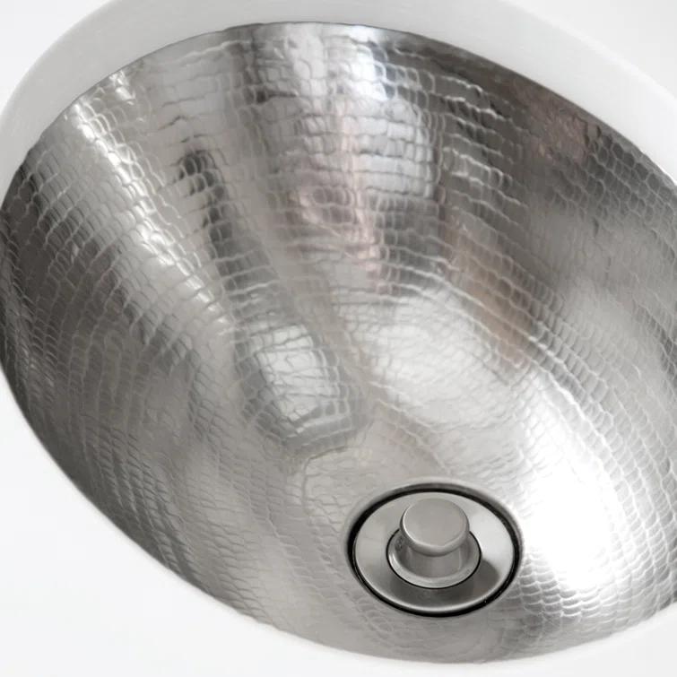 Baby Classic Brushed Nickel Hand Hammered Oval Undermount Bathroom Sink