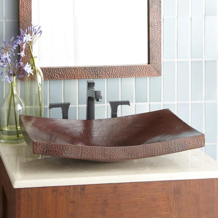 Maestro Antique Copper Metal Hand Hammered Rectangular Vessel Bathroom Sink
