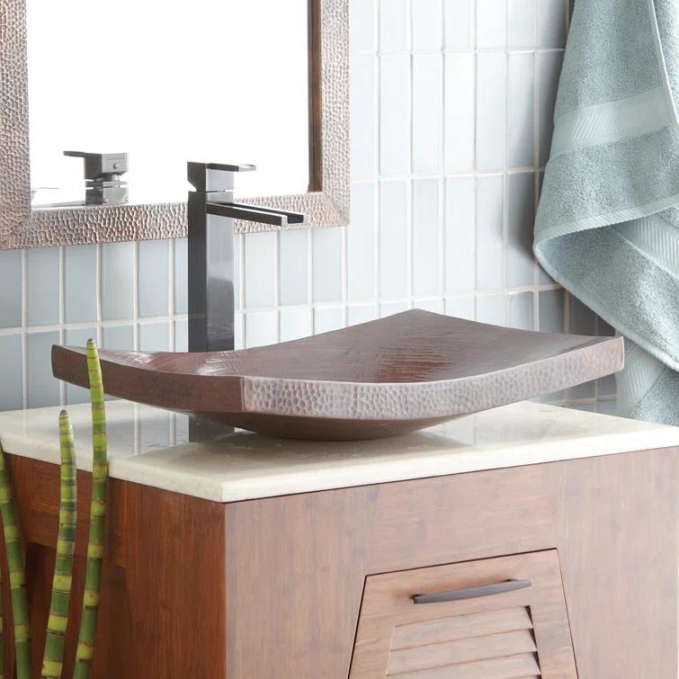 Maestro Antique Copper Metal Hand Hammered Rectangular Vessel Bathroom Sink