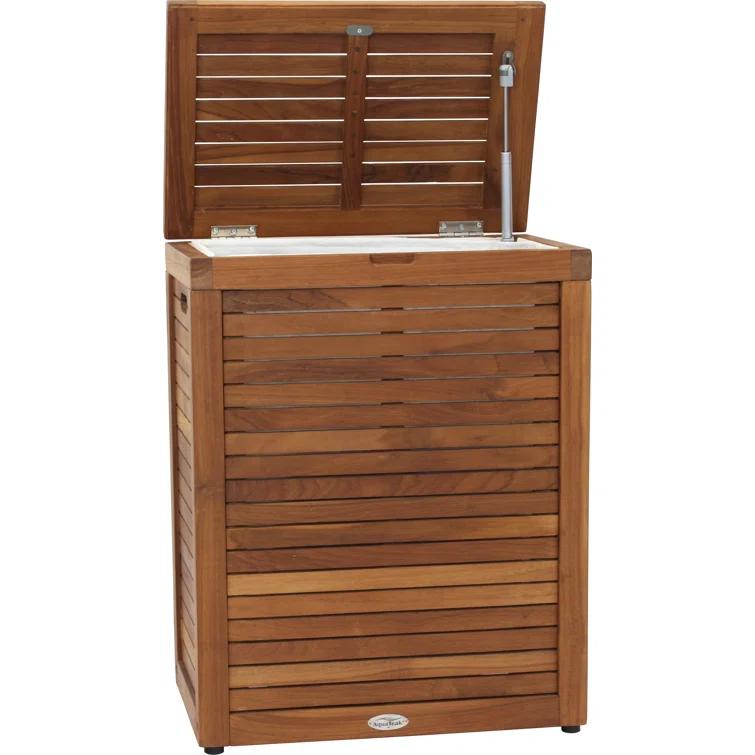 Aqua Teak Moti Wood Laundry Hamper with Handles
