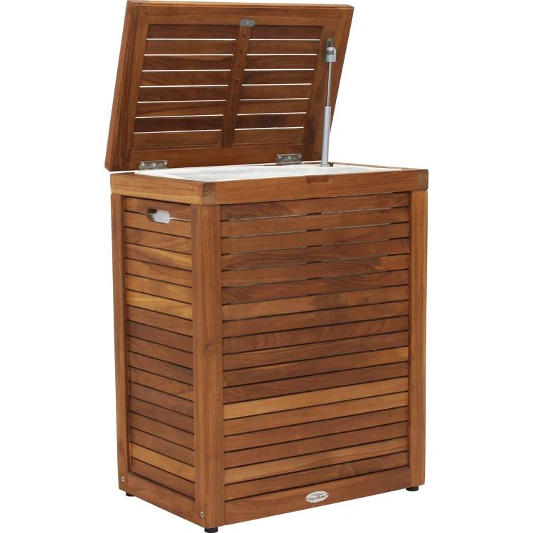 Aqua Teak Moti Wood Laundry Hamper with Handles