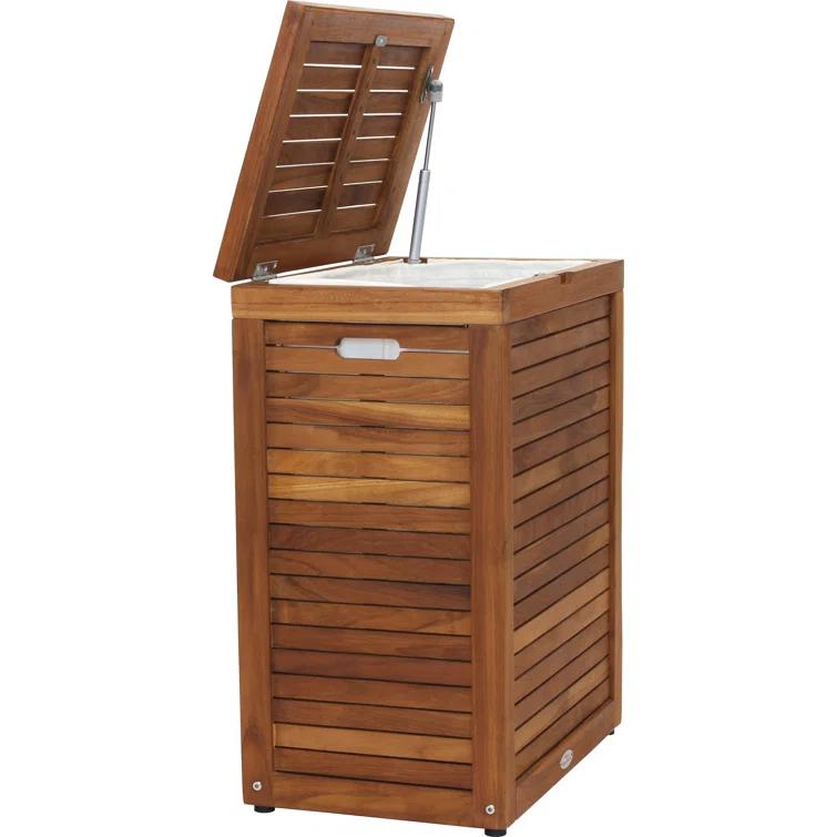 Aqua Teak Moti Wood Laundry Hamper with Handles