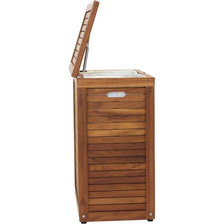 Aqua Teak Moti Wood Laundry Hamper with Handles