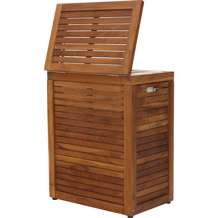 Aqua Teak Moti Wood Laundry Hamper with Handles