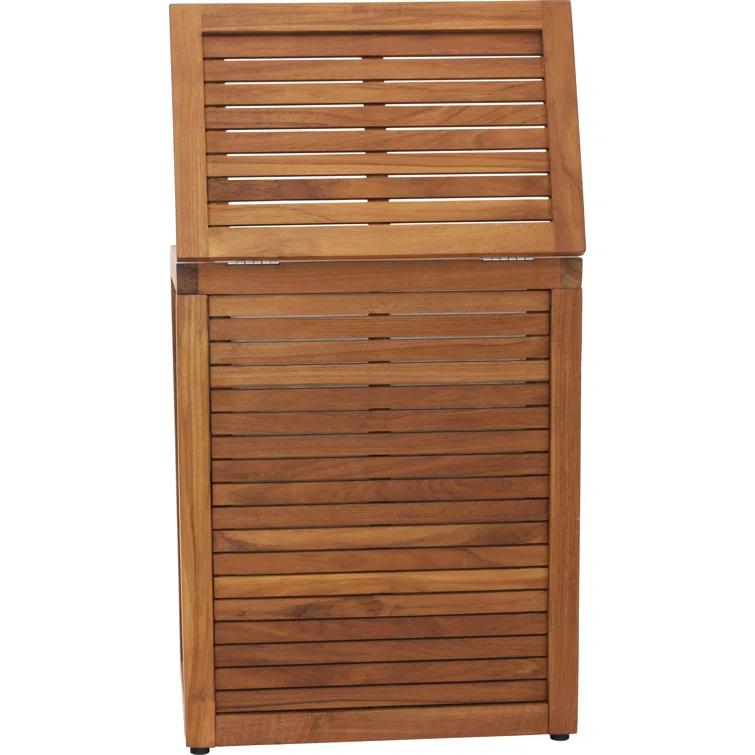 Aqua Teak Moti Wood Laundry Hamper with Handles