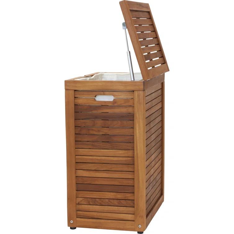 Aqua Teak Moti Wood Laundry Hamper with Handles
