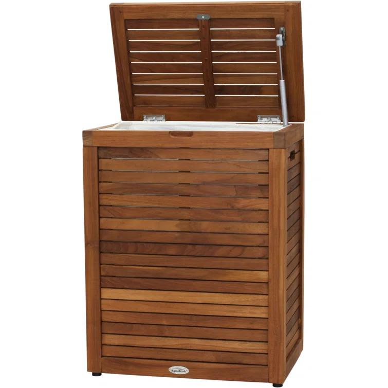 Aqua Teak Moti Wood Laundry Hamper with Handles