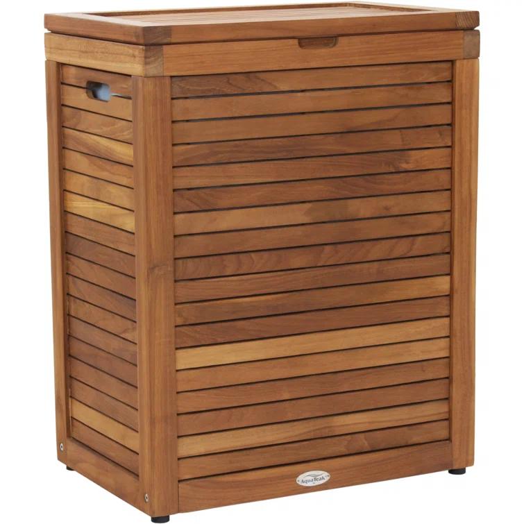 Aqua Teak Moti Wood Laundry Hamper with Handles